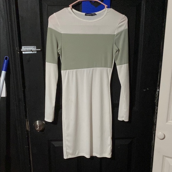 Boohoo Olive and Cream Long Sleeve Dress - Picture 1 of 2